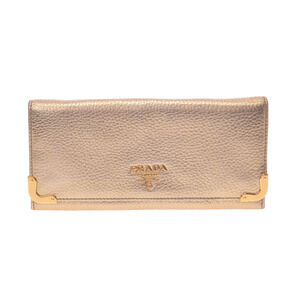 Prada zipper long wallet leather gold